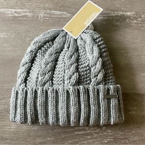Michael Kors Fleece Lined Cable Knit Beanie Hat - Heathered Grey